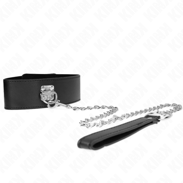 KINK COLLAR & GAG – kink - kaklo papuošalas su diržu 65 cm su plačiu juodu reguliuojamu 33.5-41 cm x 5 cm - Image 3