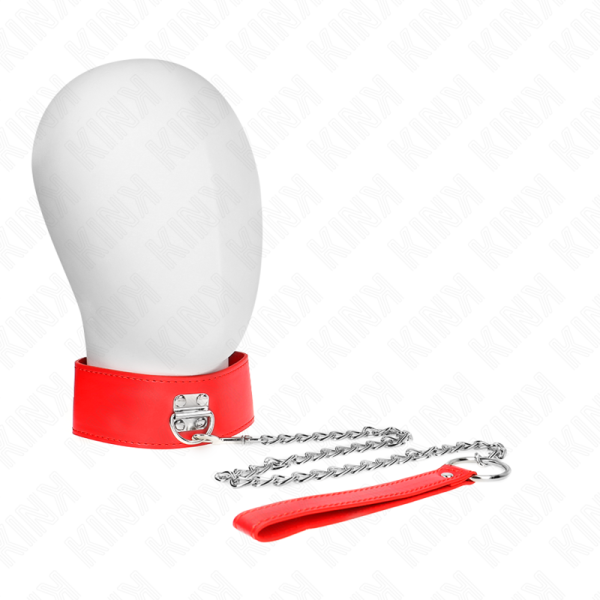 KINK COLLAR & GAG – kink - kaklo papuošalas su diržu 65 cm, platus raudonas diržas, reguliuojamas 33.5-41 cm x 5 cm - Image 2