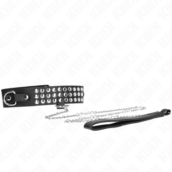 KINK COLLAR & GAG – kink - kaklo papuošalas su dirželiu 65 cm, blizgus, reguliuojamas 37-42 cm x 5.3 cm
