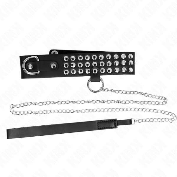 KINK COLLAR & GAG – kink - kaklo papuošalas su dirželiu 65 cm, blizgus, reguliuojamas 37-42 cm x 5.3 cm - Image 3