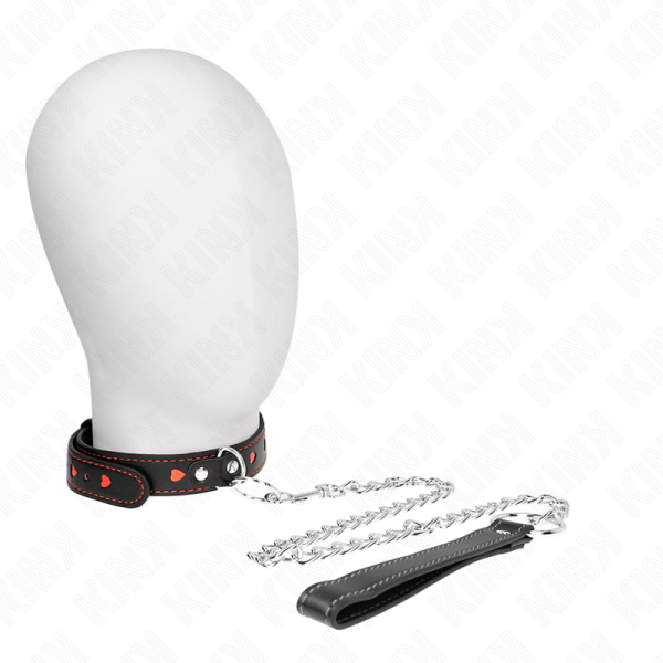 KINK COLLAR & GAG – kink - kaklo papuošalas su dirželiu 65 cm širdelės detalėmis 52.5 x 2.5 cm