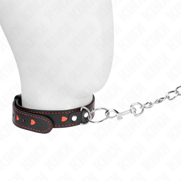 KINK COLLAR & GAG – kink - kaklo papuošalas su dirželiu 65 cm širdelės detalėmis 52.5 x 2.5 cm - Image 2