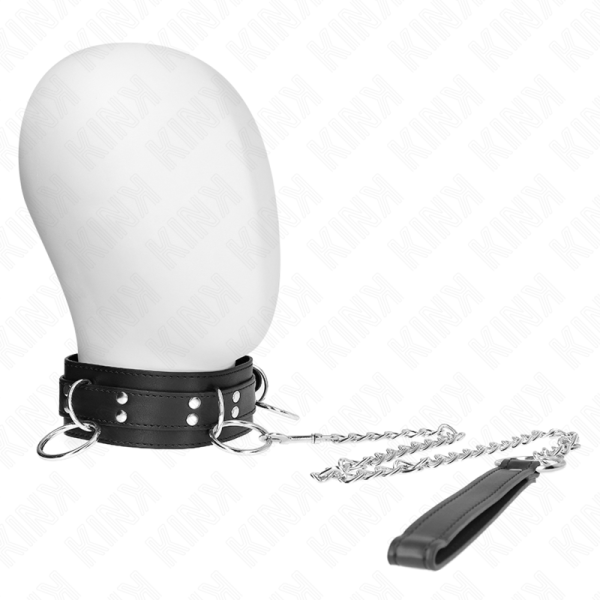 KINK COLLAR & GAG – kink - 3 ring slavery necklace with strap 80 cm 53 x 5 cm