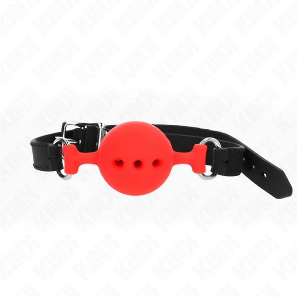 KINK COLLAR & GAG – kink - full silicone gag 55 x 2 cm with 4.5 cm ball size m red adjustable 35-51 cm