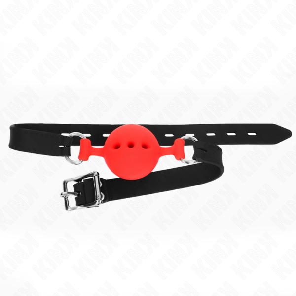 KINK COLLAR & GAG – kink - full silicone gag 55 x 2 cm with 4.5 cm ball size m red adjustable 35-51 cm - Image 3