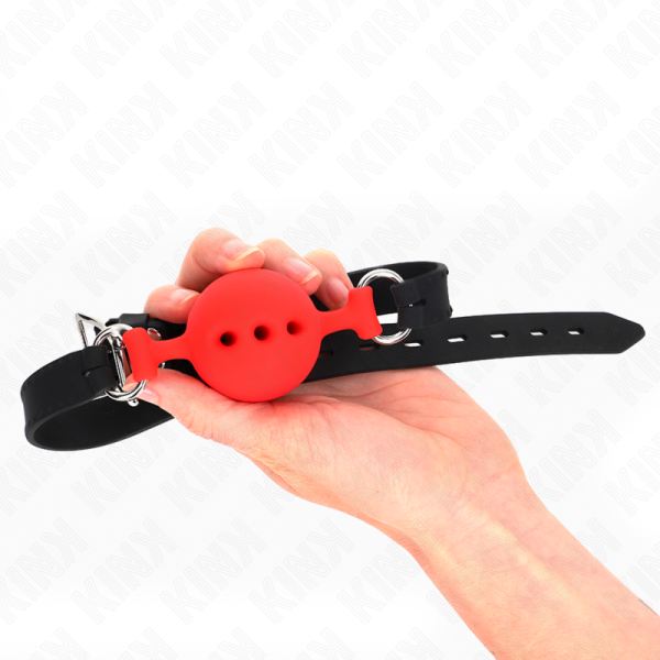 KINK COLLAR & GAG – kink - full silicone gag 55 x 2 cm with 4.5 cm ball size m red adjustable 35-51 cm - Image 2