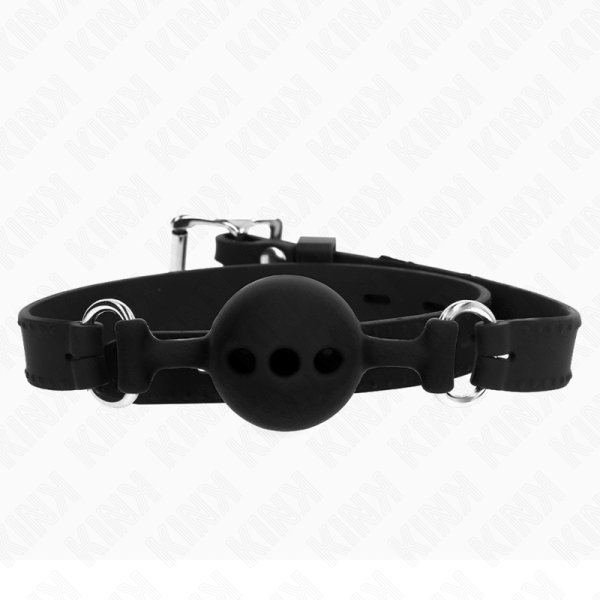 KINK COLLAR & GAG – kink - full silicone gag 55 x 2 cm with 4 cm ball size s black adjustable 35-51 cm