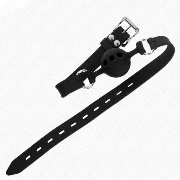 KINK COLLAR & GAG – kink - full silicone gag 55 x 2 cm with 4 cm ball size s black adjustable 35-51 cm - Image 3
