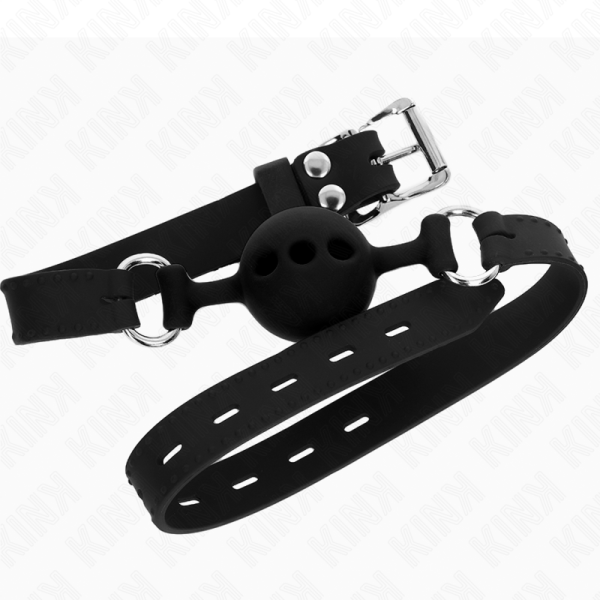 KINK COLLAR & GAG – kink - full silicone gag 55 x 2 cm with 4 cm ball size s black adjustable 35-51 cm - Image 2