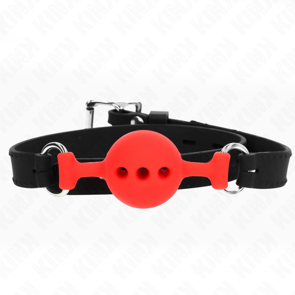 KINK COLLAR & GAG – kink - full silicone gag 55 x 2 cm with 4 cm ball size s red adjustable 35-51 cm