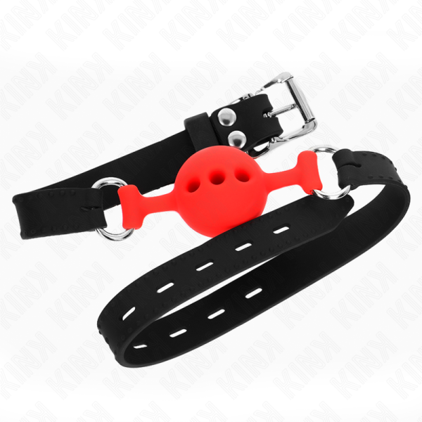 KINK COLLAR & GAG – kink - full silicone gag 55 x 2 cm with 4 cm ball size s red adjustable 35-51 cm - Image 3