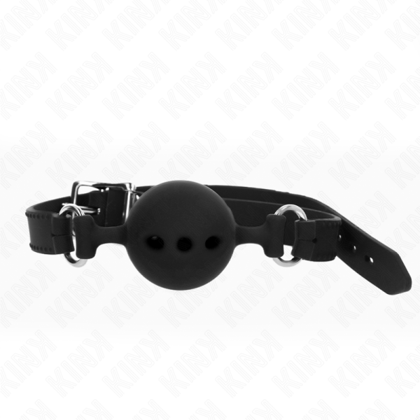 KINK COLLAR & GAG – kink - full silicone gag 55 x 2 cm with 5 cm ball size l black adjustable 35-51 cm