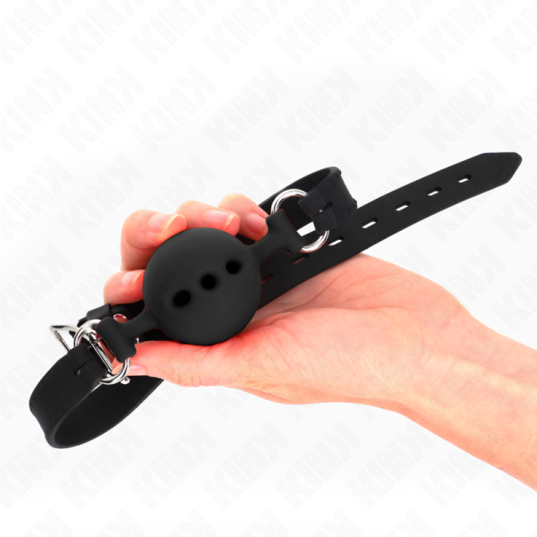 KINK COLLAR & GAG – kink - full silicone gag 55 x 2 cm with 5 cm ball size l black adjustable 35-51 cm - Image 3