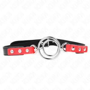 KINK COLLAR & GAG – kink - gag su dviem o-ringom 4 / 4.8 cm raudona 38 x 56 cm