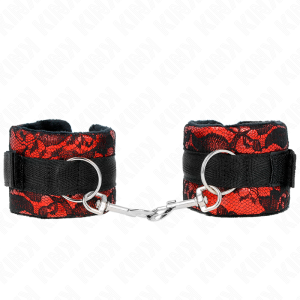 KINK WRIST RESTRAINT – kink - trumpas aksominis kraštas riešų apribojimams ir nylono kraštas raudonas / juodas 23 x 6.5 cm