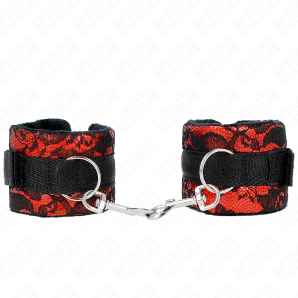 KINK WRIST RESTRAINT – kink - trumpas aksominis kraštas riešų apribojimams ir nylono kraštas raudonas / juodas 23 x 6.5 cm
