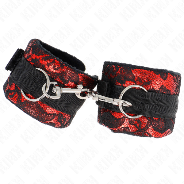 KINK WRIST RESTRAINT – kink - trumpas aksominis kraštas riešų apribojimams ir nylono kraštas raudonas / juodas 23 x 6.5 cm - Image 2