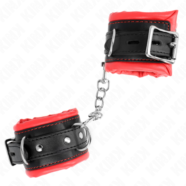 KINK WRIST RESTRAINT – kink - sunkūs rankų apribojimai su raudona kailiuku, reguliuojami 20-30 cm x 6 cm - Image 2