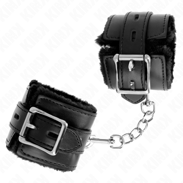 KINK WRIST RESTRAINT – kink - plišiniais apvalkalais wrist restraints su kvadratiniais angeliais juodas ir juodas diržas reguliuojamas 17-29 cm x 6 cm - Image 2