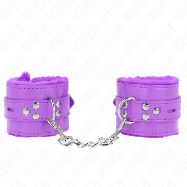 KINK WRIST RESTRAINT – kink - purpurinės avikailio apyrankės su kvadratiniais skylais ir reguliuojamas diržas 17-29 cm x 6 cm