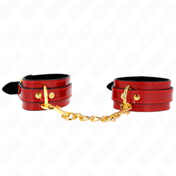 KINK WRIST RESTRAINT – kink - joanna angel rankų apkaustai raudoni reguliuojami su auksine grandine 16.5-26 cm x 4 cm