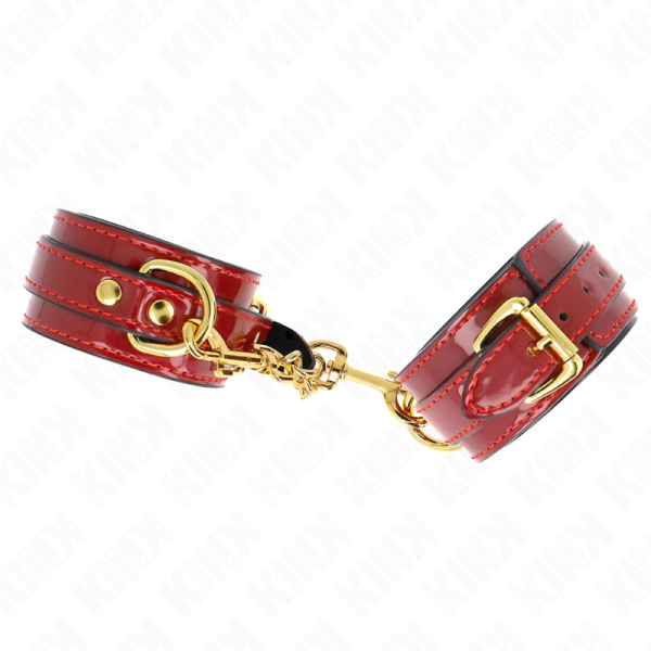 KINK WRIST RESTRAINT – kink - joanna angel rankų apkaustai raudoni reguliuojami su auksine grandine 16.5-26 cm x 4 cm - Image 2