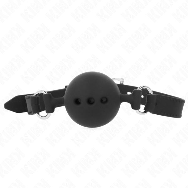 KINK COLLAR & GAG – kink - full silicone gag 55 x 2 cm with 4.5 cm ball size m black adjustable 35-51 cm