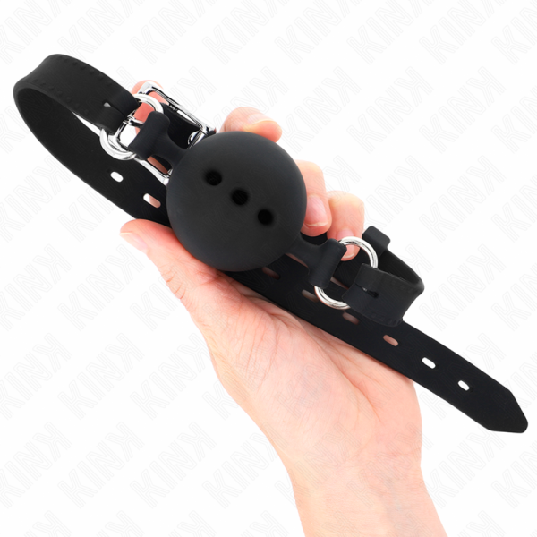 KINK COLLAR & GAG – kink - full silicone gag 55 x 2 cm with 4.5 cm ball size m black adjustable 35-51 cm - Image 2
