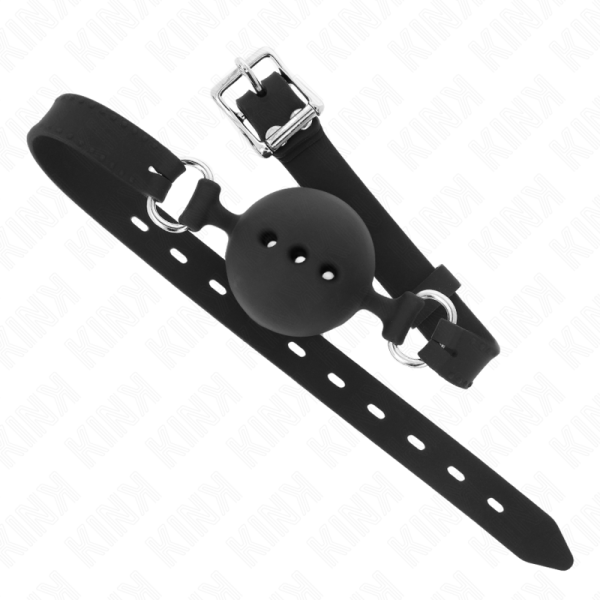 KINK COLLAR & GAG – kink - full silicone gag 55 x 2 cm with 4.5 cm ball size m black adjustable 35-51 cm - Image 3