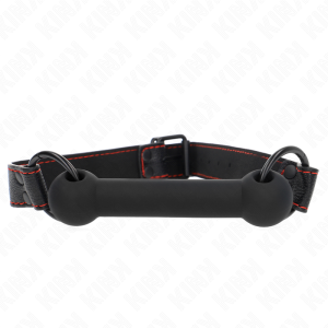 KINK COLLAR & GAG – kink - bone gag with leatherette strap black adjustable 41-57 cm