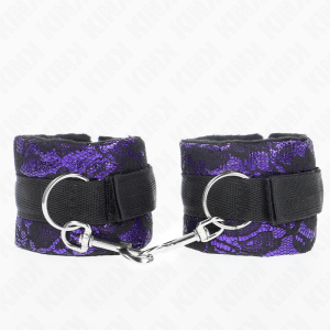 KINK WRIST RESTRAINT – kink - trumpas aksominis nėrinys riešų apribojimams ir nylono kraštams purpurinė / juoda 23 x 6.5 cm