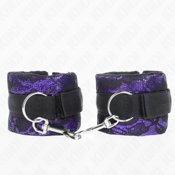 KINK WRIST RESTRAINT – kink - trumpas aksominis nėrinys riešų apribojimams ir nylono kraštams purpurinė / juoda 23 x 6.5 cm