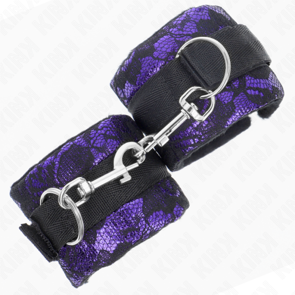 KINK WRIST RESTRAINT – kink - trumpas aksominis nėrinys riešų apribojimams ir nylono kraštams purpurinė / juoda 23 x 6.5 cm - Image 2