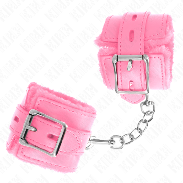 KINK WRIST RESTRAINT – kink - plišiniais pagrindu wrist restraints su kvadratiniais skylais rožinis ir rožinis diržas reguliuojamas 17-29 cm x 6 cm - Image 2
