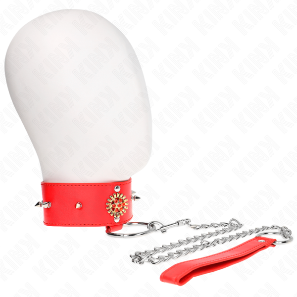 KINK COLLAR & GAG – kink - raudonas diamantų kaklo vėrinys su diržu 65 cm reguliuojamas 35-51 cm x 7 cm - Image 2
