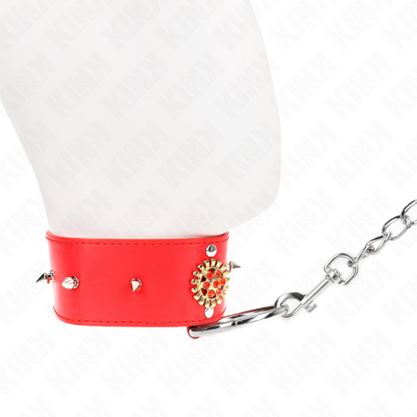 KINK COLLAR & GAG – kink - raudonas diamantų kaklo vėrinys su diržu 65 cm reguliuojamas 35-51 cm x 7 cm - Image 3