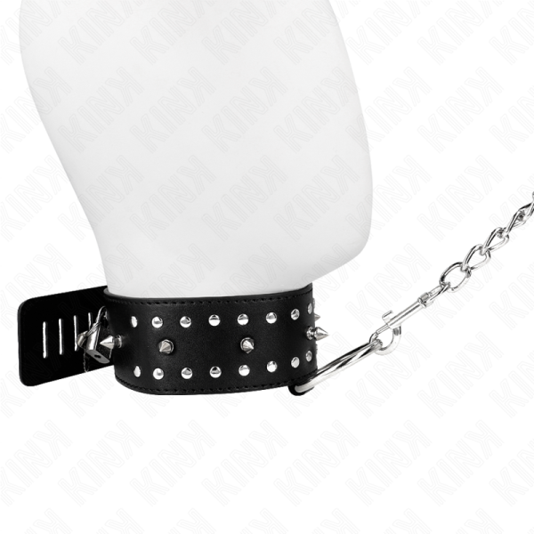 KINK COLLAR & GAG – kink - kaklo papuošalas su pavadžia 65 cm su sidabriniais kalniečiais modelis 1 reguliuojamas 36-43 cm x 5 cm - Image 2