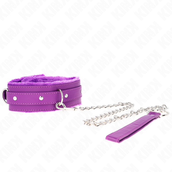 KINK COLLAR & GAG – kink - kaklas su pavadėliu 65 cm su apribojimais purpurinis 36-42 cm x 5.5 cm