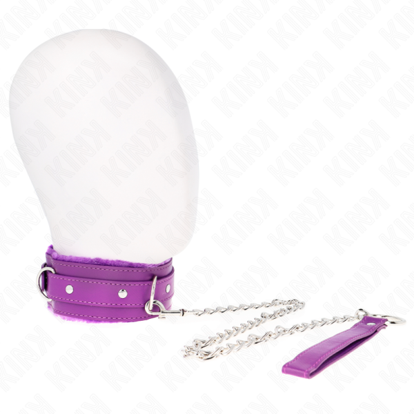 KINK COLLAR & GAG – kink - kaklas su pavadėliu 65 cm su apribojimais purpurinis 36-42 cm x 5.5 cm - Image 2