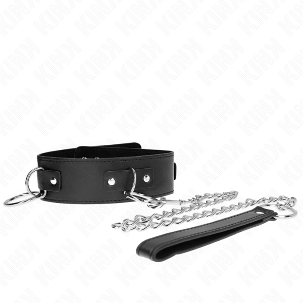 KINK COLLAR & GAG – kink - kaklo papuošalas su pavadėliu 65 cm 3 žiedų modelis 2 reguliuojamas 36-43 cm x 5 cm