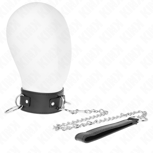 KINK COLLAR & GAG – kink - kaklo papuošalas su pavadėliu 65 cm 3 žiedų modelis 2 reguliuojamas 36-43 cm x 5 cm - Image 3