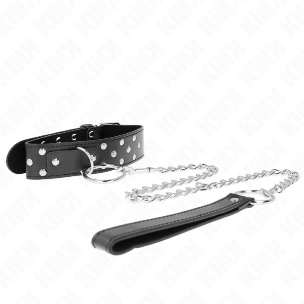 KINK COLLAR & GAG – kink - žiedas su nagu kaklo papuošalu su diržu 65 cm juodas reguliuojamas 36-50 cm x 3.8 cm