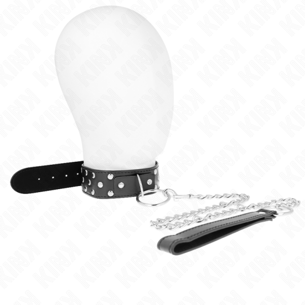 KINK COLLAR & GAG – kink - žiedas su nagu kaklo papuošalu su diržu 65 cm juodas reguliuojamas 36-50 cm x 3.8 cm - Image 3