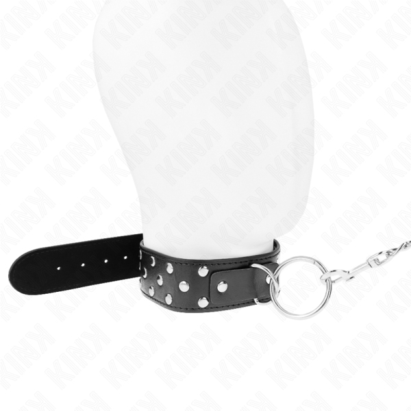 KINK COLLAR & GAG – kink - žiedas su nagu kaklo papuošalu su diržu 65 cm juodas reguliuojamas 36-50 cm x 3.8 cm - Image 2