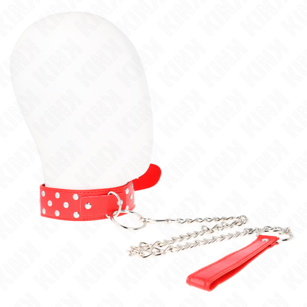KINK COLLAR & GAG – kink - žiedas su kalvėmis ir diržu 65 cm raudonas reguliuojamas 36-50 cm x 3.8 cm - Image 2