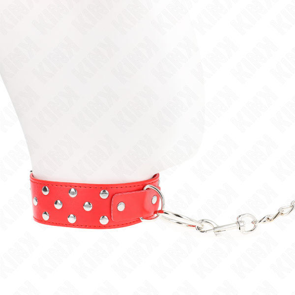 KINK COLLAR & GAG – kink - žiedas su kalvėmis ir diržu 65 cm raudonas reguliuojamas 36-50 cm x 3.8 cm - Image 3