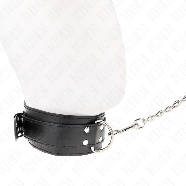 KINK COLLAR & GAG – kink - kaklo papuošalas su dirželiu 65 cm sidabrinėmis sagtimis reguliuojamas 33-46 cm x 5.5 cm - Image 3