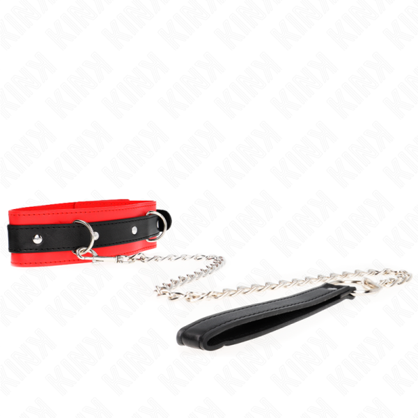 KINK COLLAR & GAG – kink - basic model collar with leash 65 cm model 3 red 53 x 5 cm