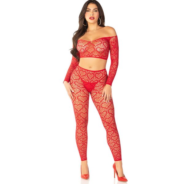LEG AVENUE BODYSTOCKINGS – leg avenue - raudonas crop top ir pėdkelnės vieno dydžio