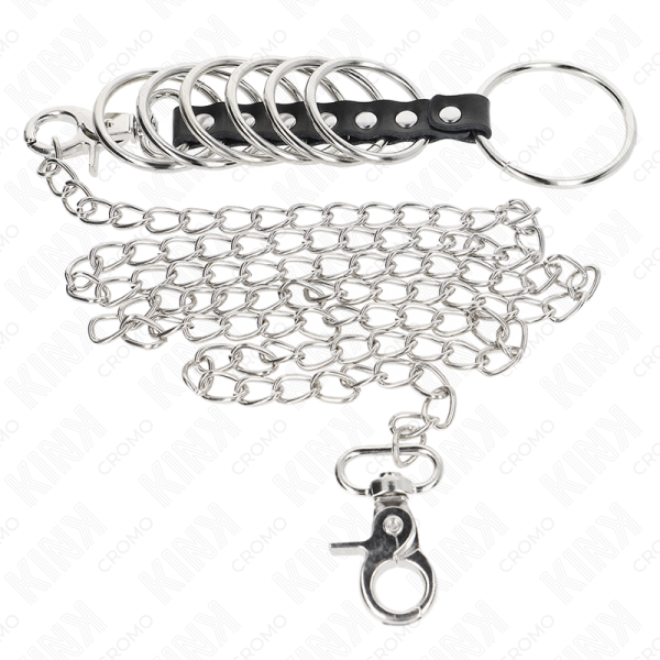 KINK RING POWER – kink - 7 metalinių penio žiedų 3.8 cm iki 5 cm, su oda ir metalo grandine 100 cm - Image 3